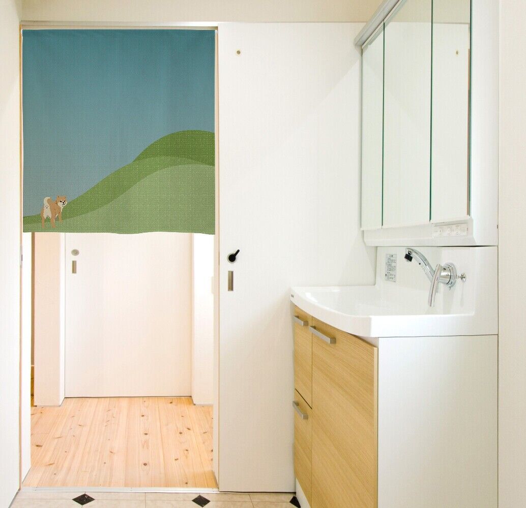 Made to order Short Size Japanese Noren Door Curtain - Shiba inu Looking Back