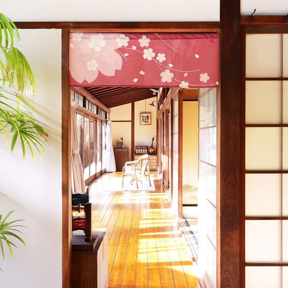 Made to Order Extra Short Japanese Noren Door Curtain Sakura, Cherry Blossoms