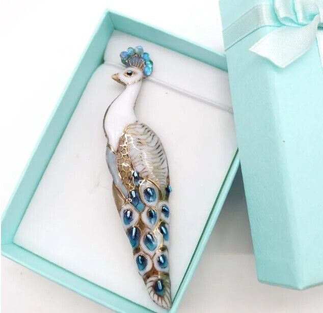 White Peacock - Japanese cloisonné enamel Pin Brooch Made-to-order NEW