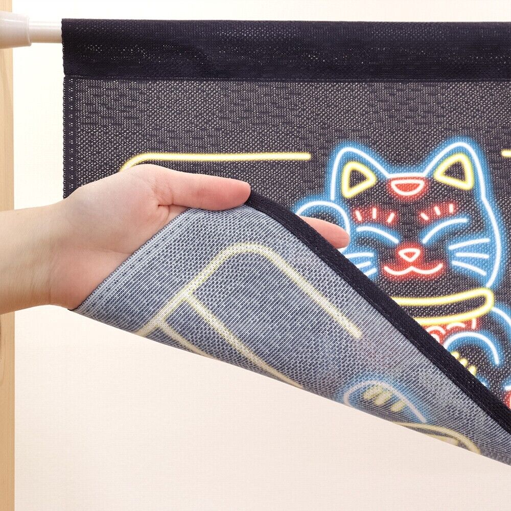 Made to Order Extra Short Japanese Noren Door Curtain Neon-style Maneki neko
