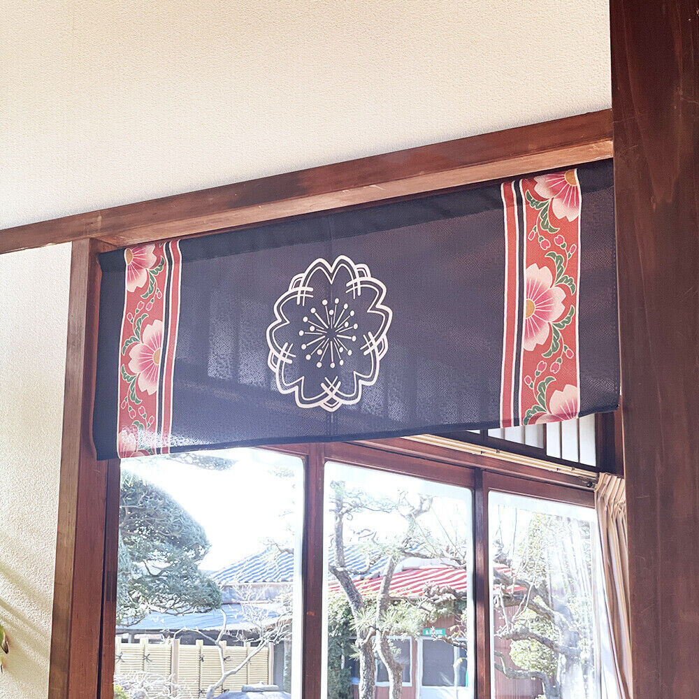 Made to Order Extra Short Size Japanese Noren Door Curtain Cherry Blossom Crest