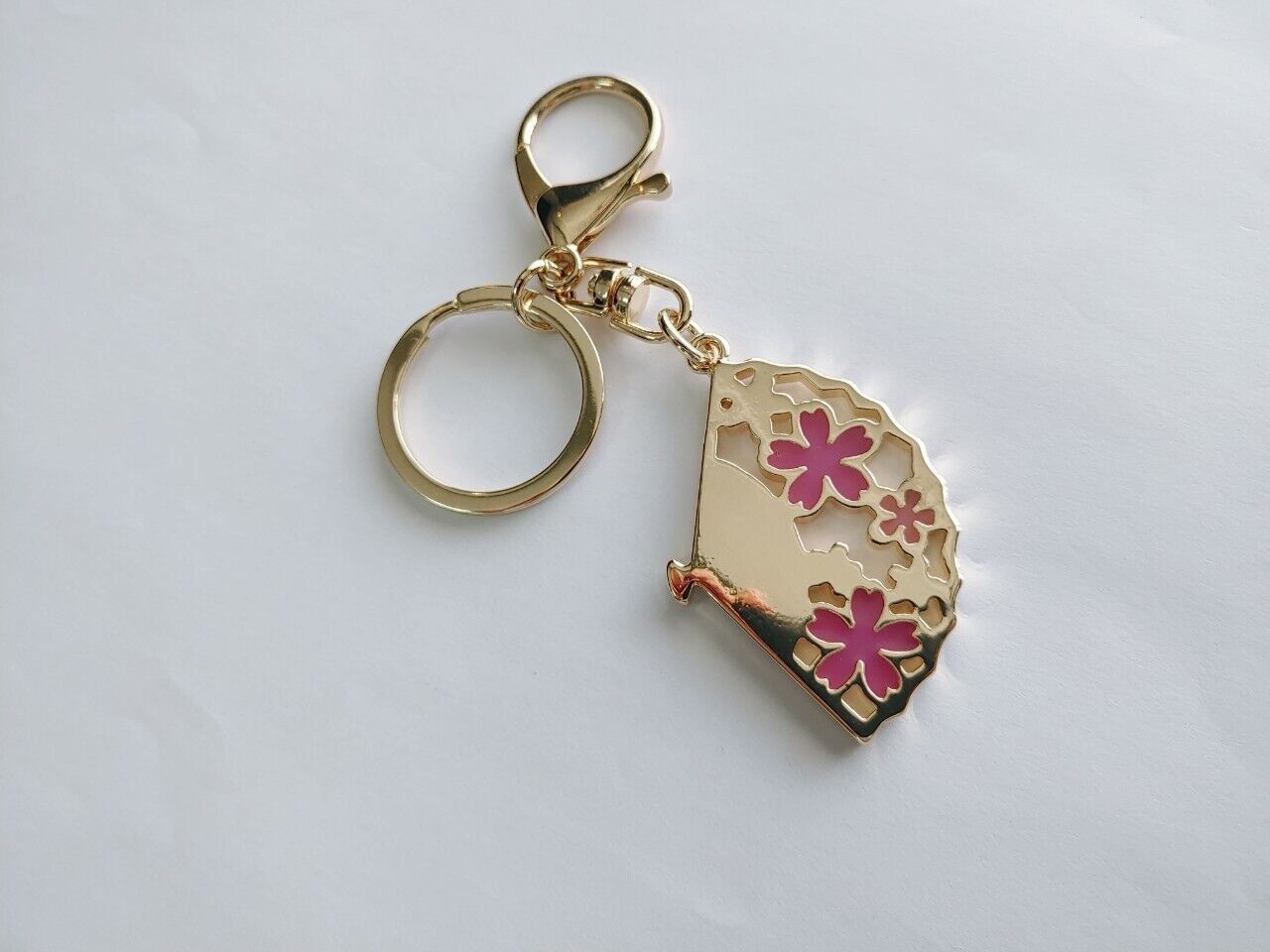 Sakura Cherry Blossoms Stained Glass Japanese Folding Fan Keychain Bag Charm