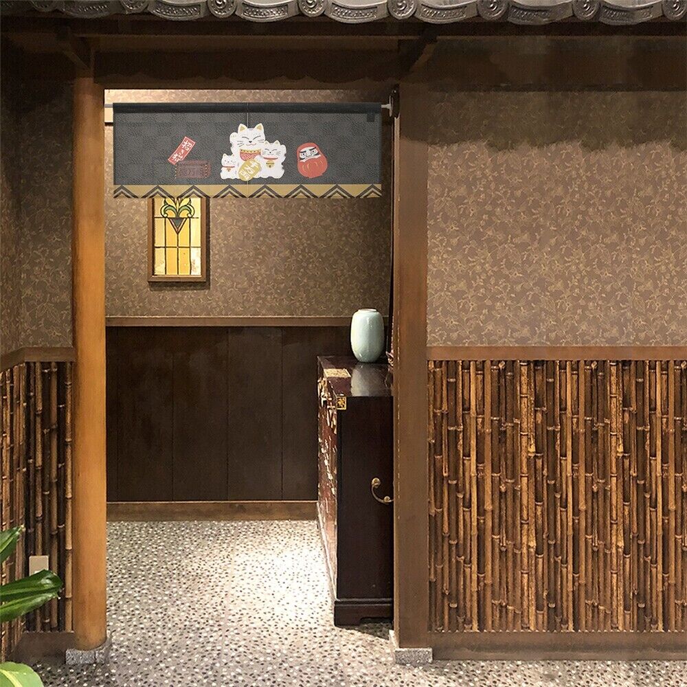 Made to Order Extra Short Japanese Noren Door Curtain Maneki Neko $ Daruma