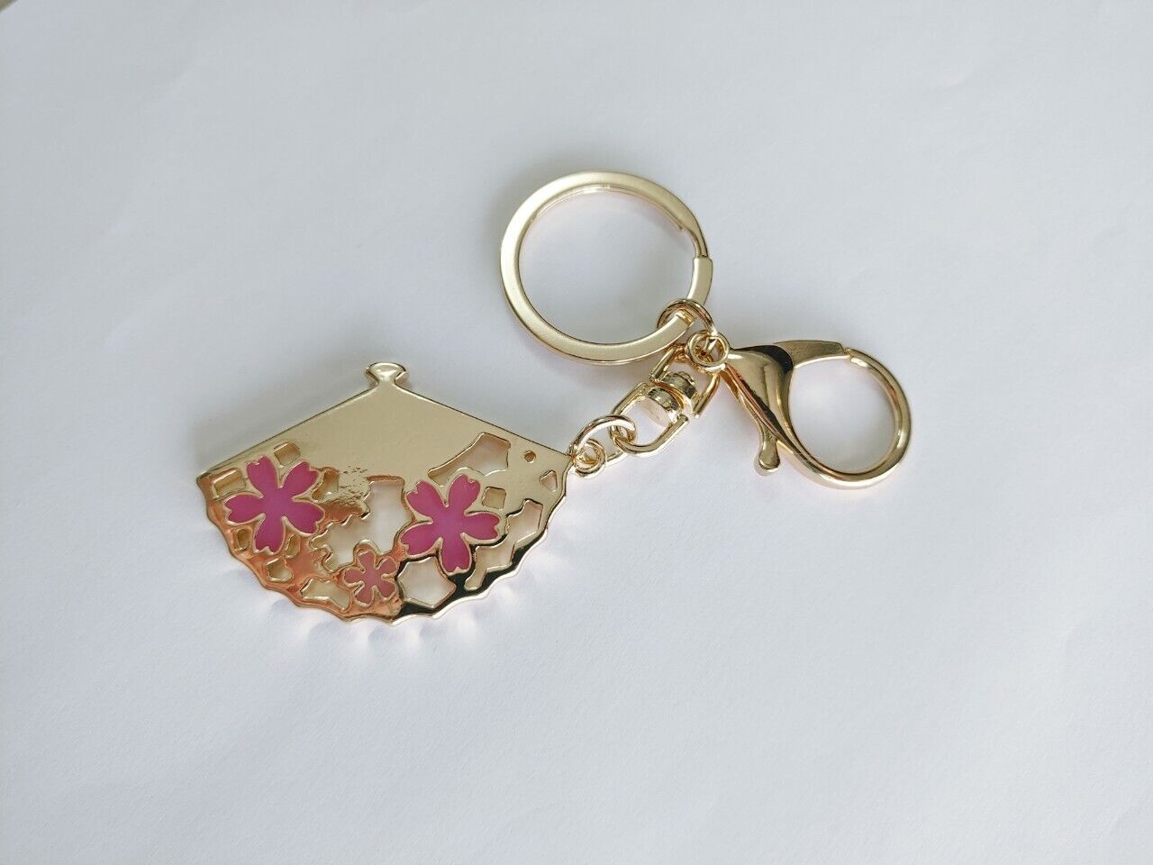Sakura Cherry Blossoms Stained Glass Japanese Folding Fan Keychain Bag Charm
