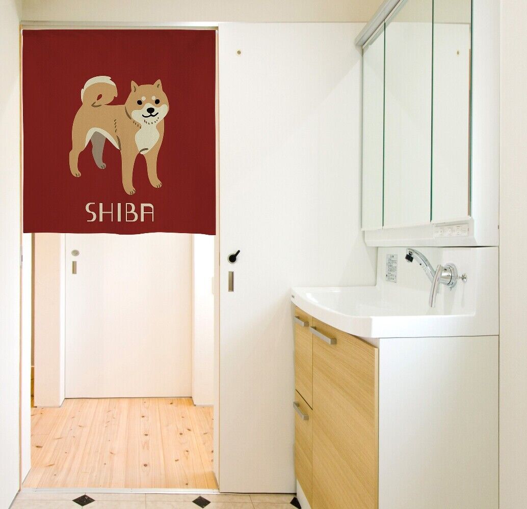 Made to order Short Size Japanese Noren Door Curtain - Shiba inu Design Maroon