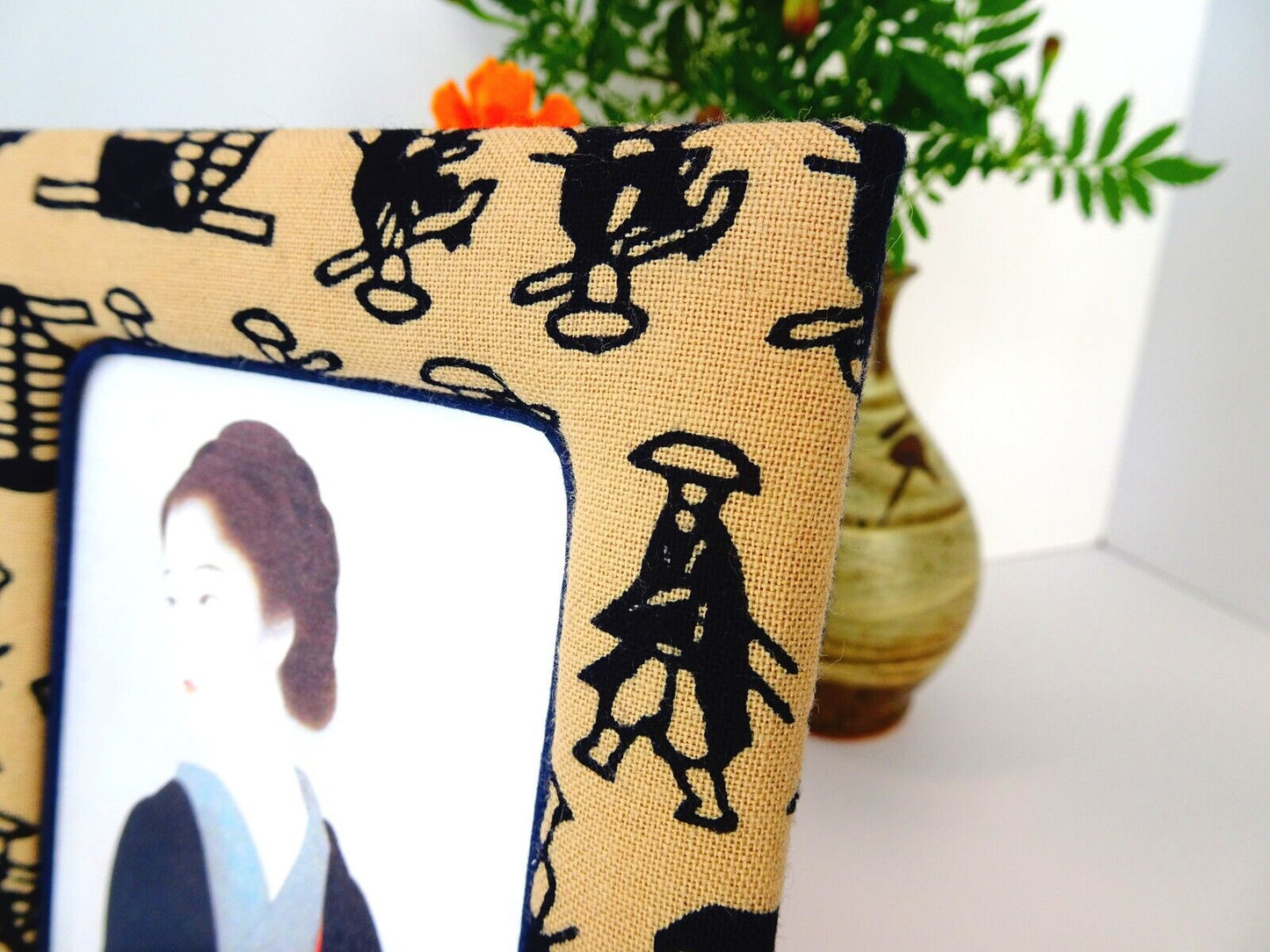 Handcrafted Japanese Kimono Photo Frame, White, Unique Oriental Decor Gift Item