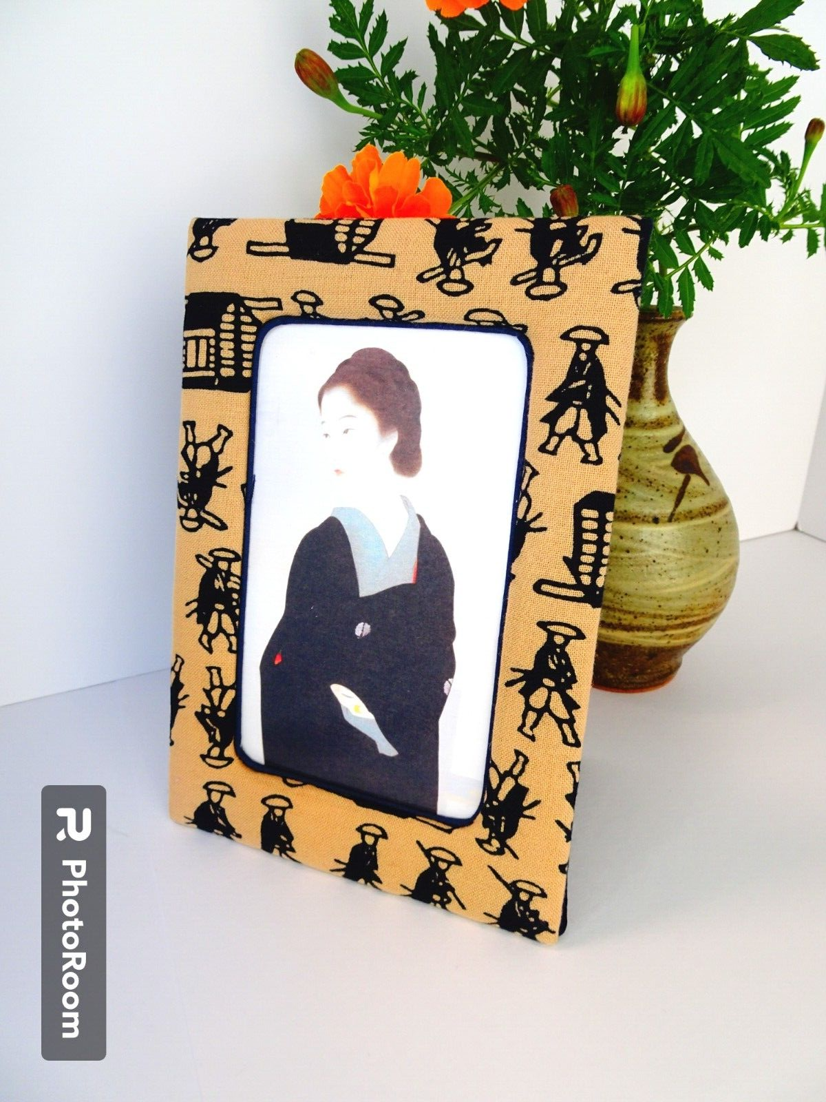 Handcrafted Japanese Kimono Photo Frame, White, Unique Oriental Decor Gift Item