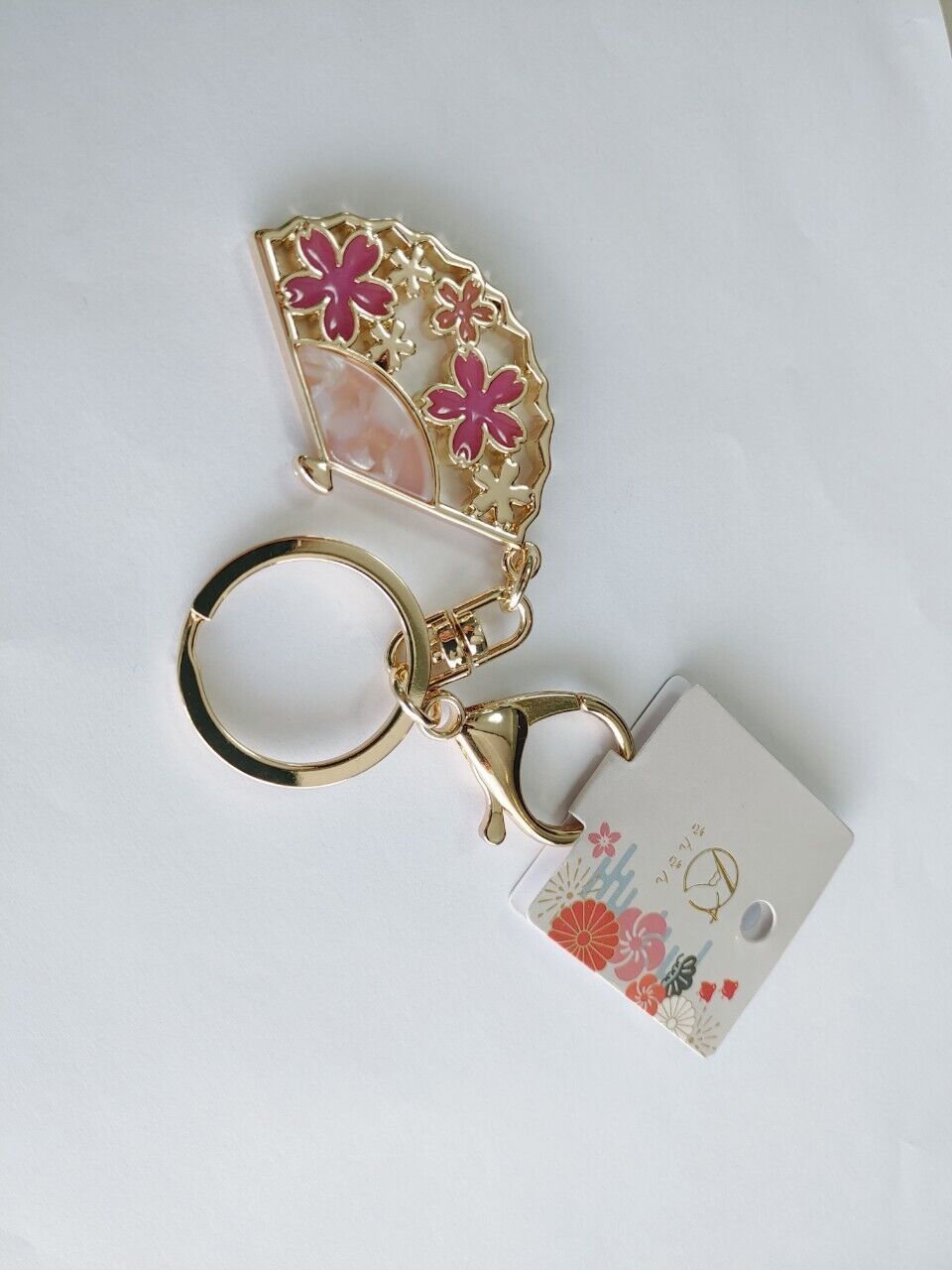 Sakura Cherry Blossoms Stained Glass Japanese Folding Fan Keychain Bag Charm