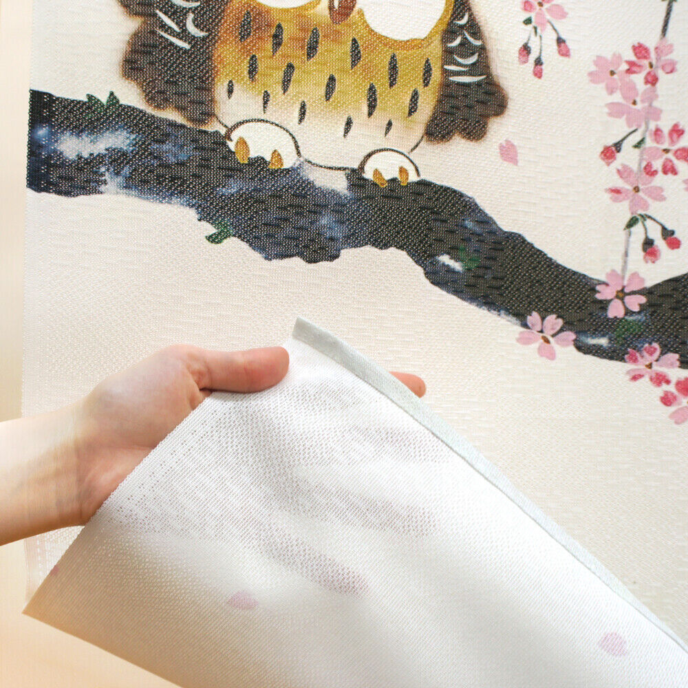 Made to order Premium Japanese Noren Door Curtain Sakura Cherry Blossoms & Owl