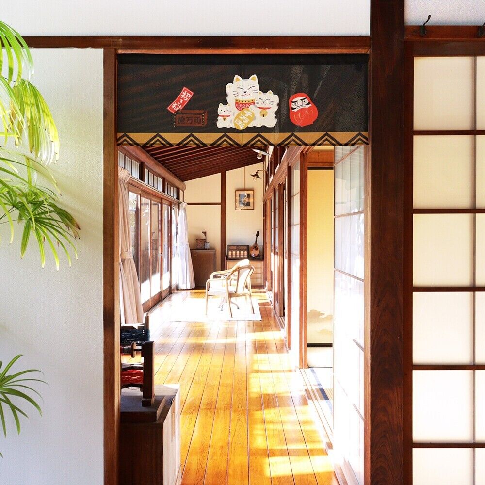Made to Order Extra Short Japanese Noren Door Curtain Maneki Neko $ Daruma