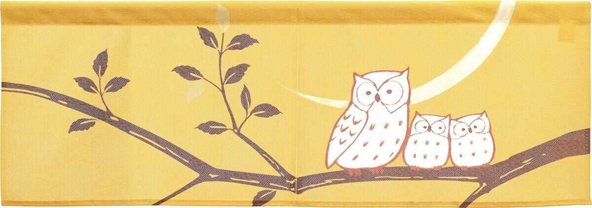 Made to Order Extra Short Japanese Noren Door Curtain Owls & The Crescent Moon