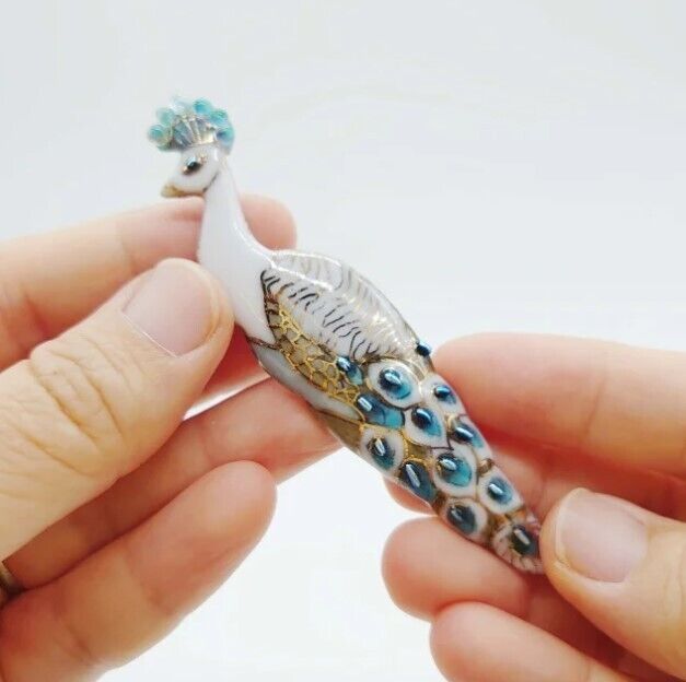 White Peacock - Japanese cloisonné enamel Pin Brooch Made-to-order NEW