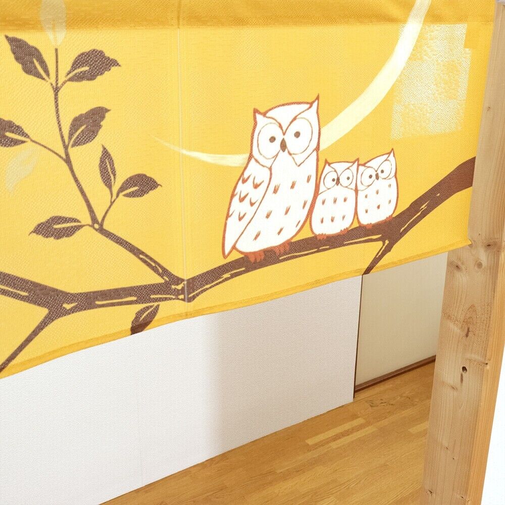 Made to Order Extra Short Japanese Noren Door Curtain Owls & The Crescent Moon