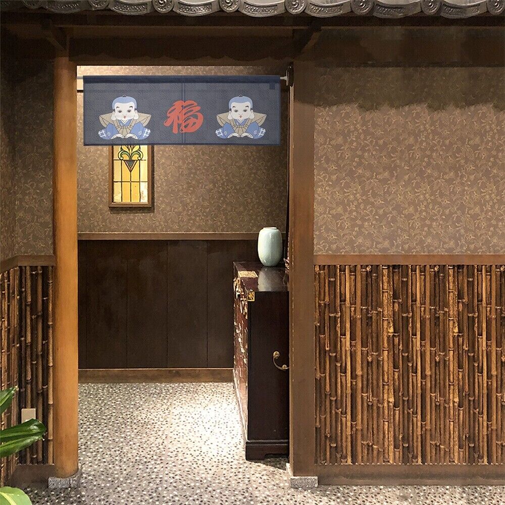 Made to Order Extra Short Size Japanese Noren Door Curtain Fukusuke Lucky doll
