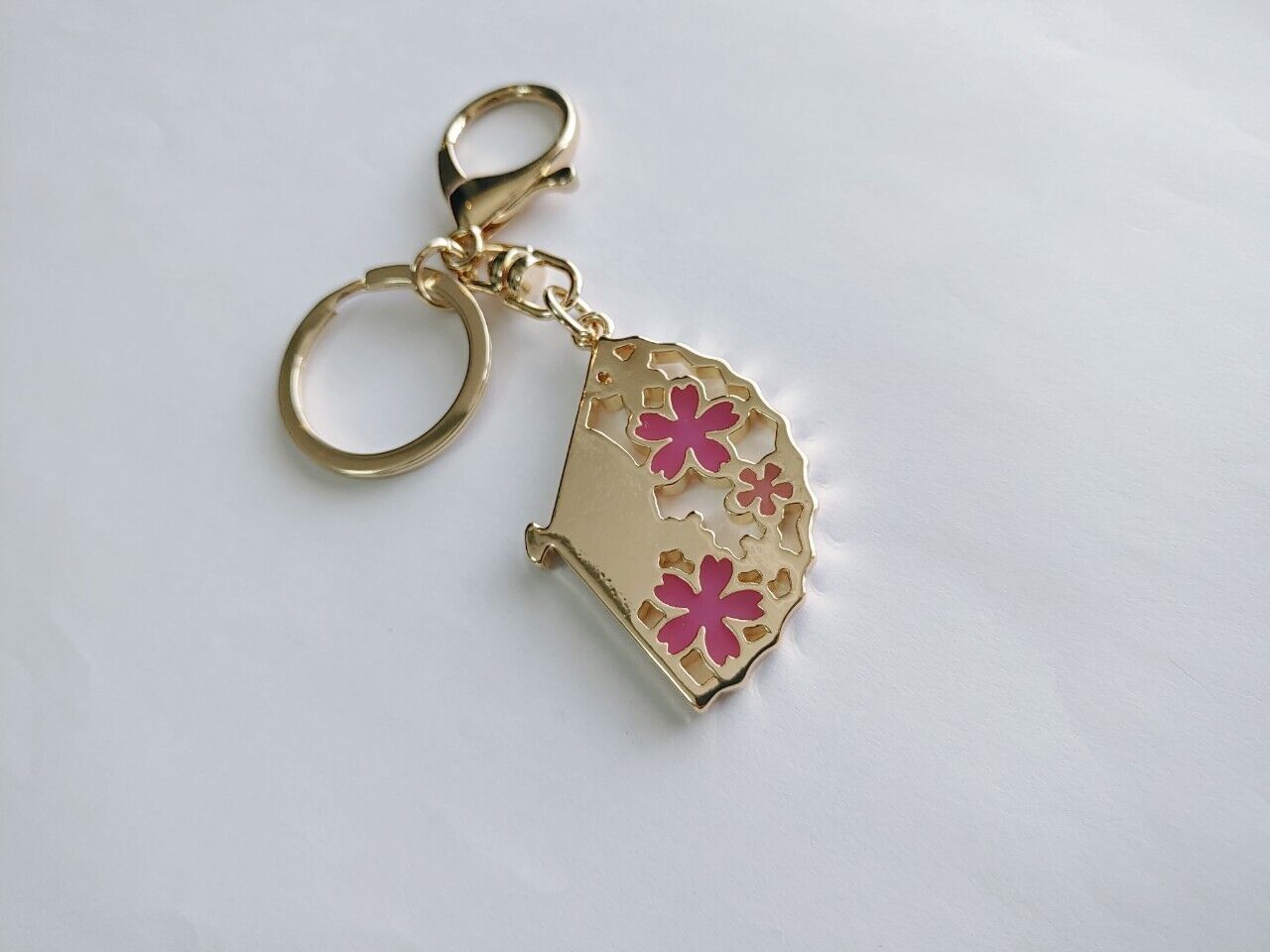 Sakura Cherry Blossoms Stained Glass Japanese Folding Fan Keychain Bag Charm