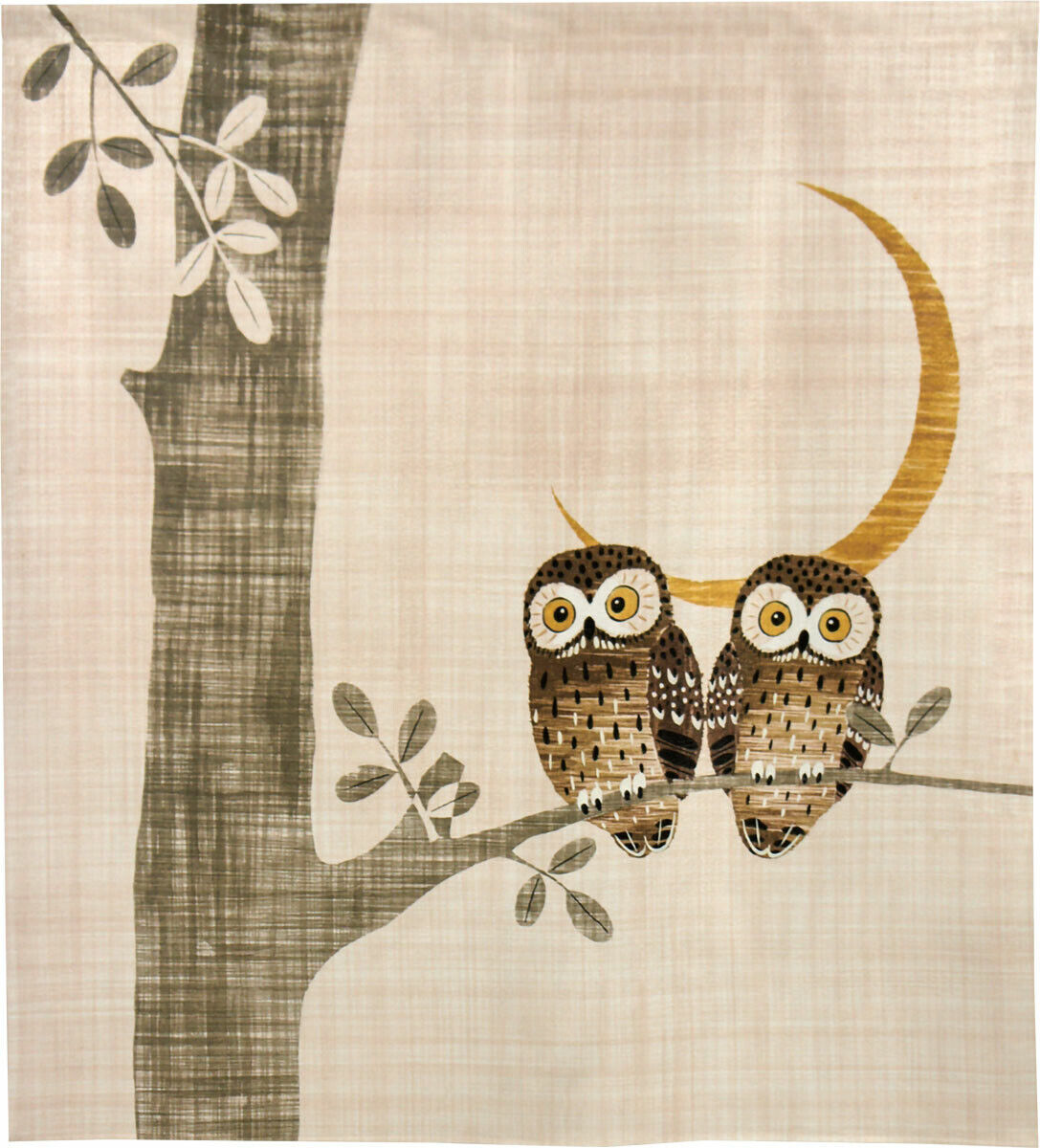 Made to order Short Size Japanese Noren Door Curtain owls & the crescent moon