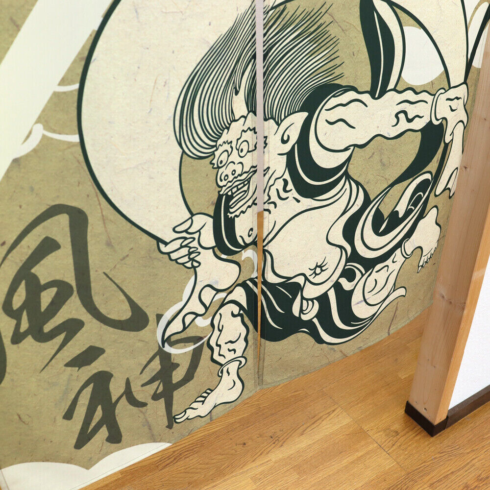 Fujin and Raijin Japanese Noren Door Decorate Curtain Room Divider Drapes
