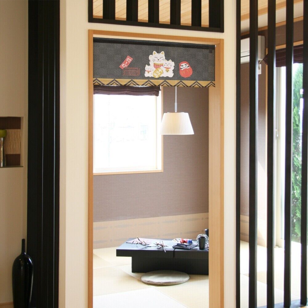 Made to Order Extra Short Japanese Noren Door Curtain Maneki Neko $ Daruma