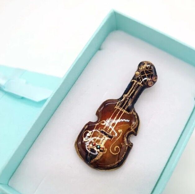 Violin - Japanese cloisonné enamel Pin Badge Brooch Made-to-order NEW