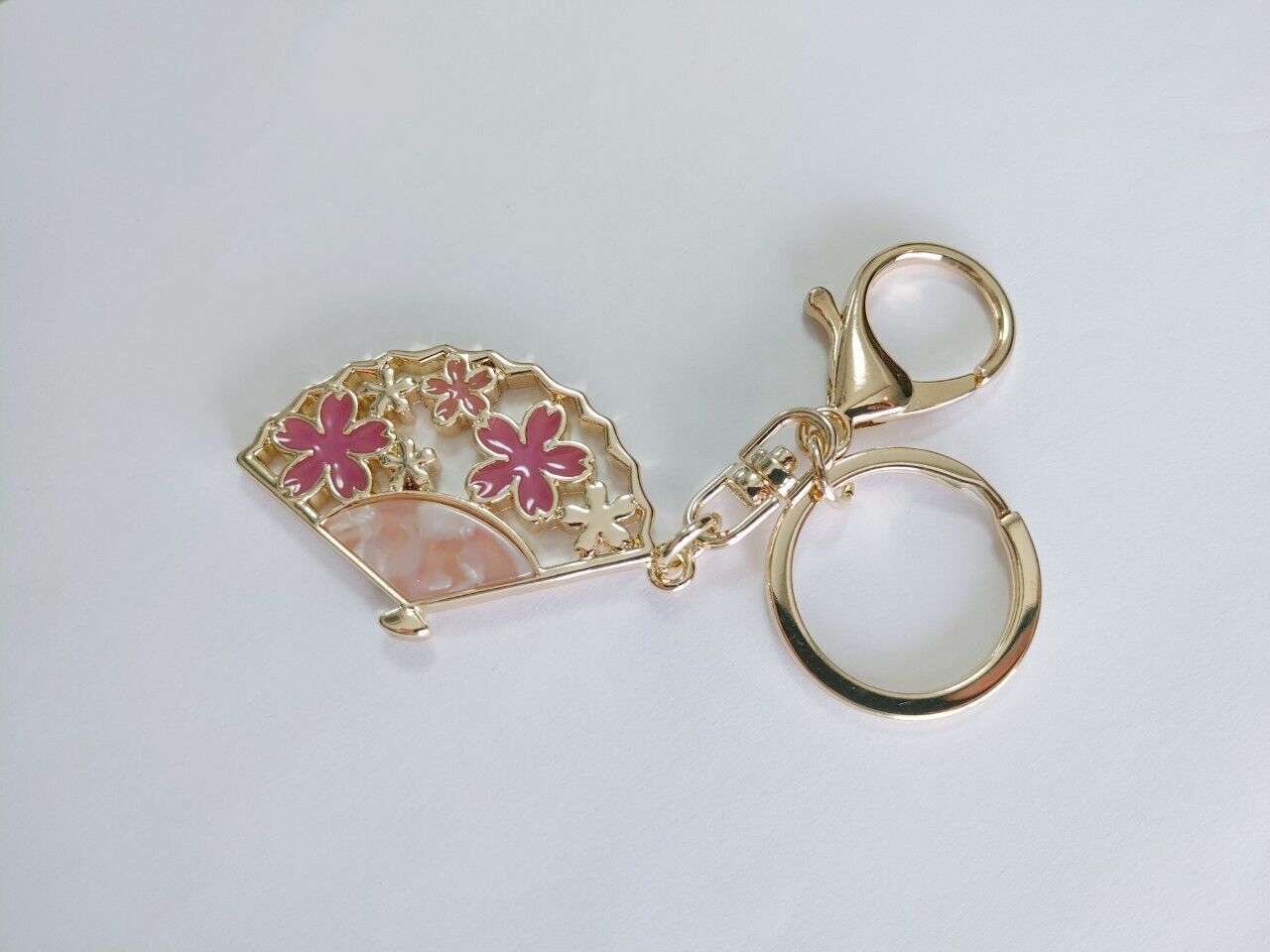 Sakura Cherry Blossoms Stained Glass Japanese Folding Fan Keychain Bag Charm