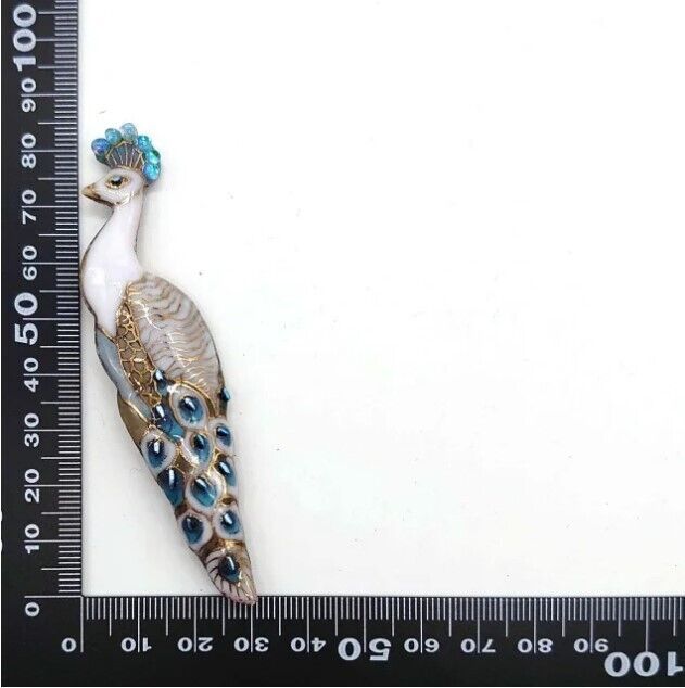 White Peacock - Japanese cloisonné enamel Pin Brooch Made-to-order NEW