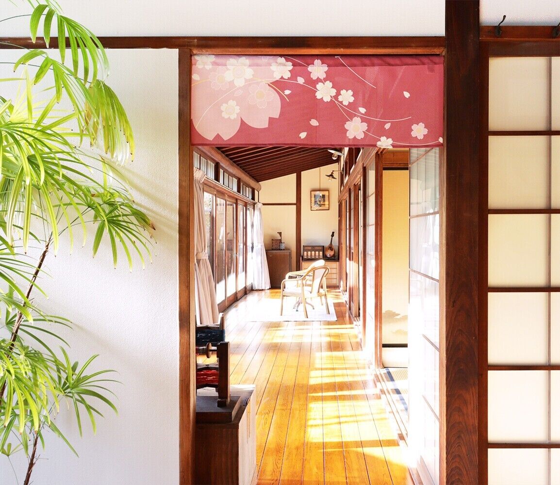 Made to Order Extra Short Japanese Noren Door Curtain Sakura, Cherry Blossoms