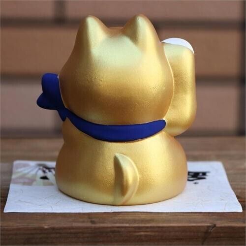 Lucky Shiba inu Unglazed Ceramic Figurine Beckoning Dog Good Fortune Gold NEW