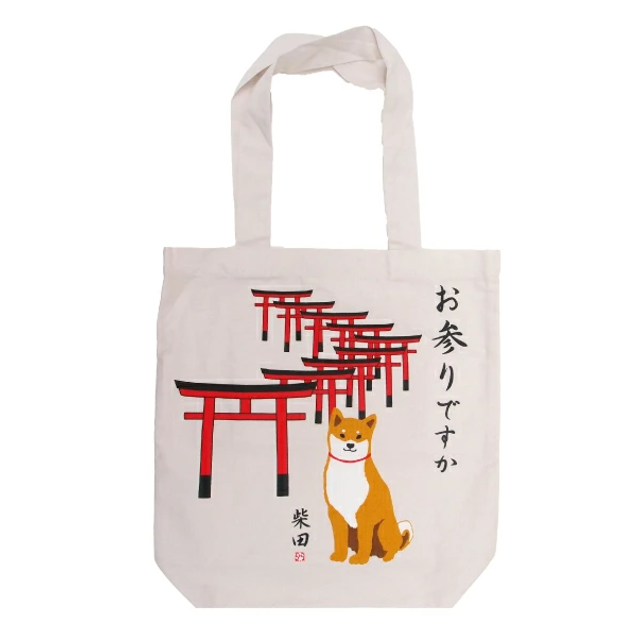 Shiba Inu "Shibata san" Cotton A4 size Tote Bag : Torii Gates.