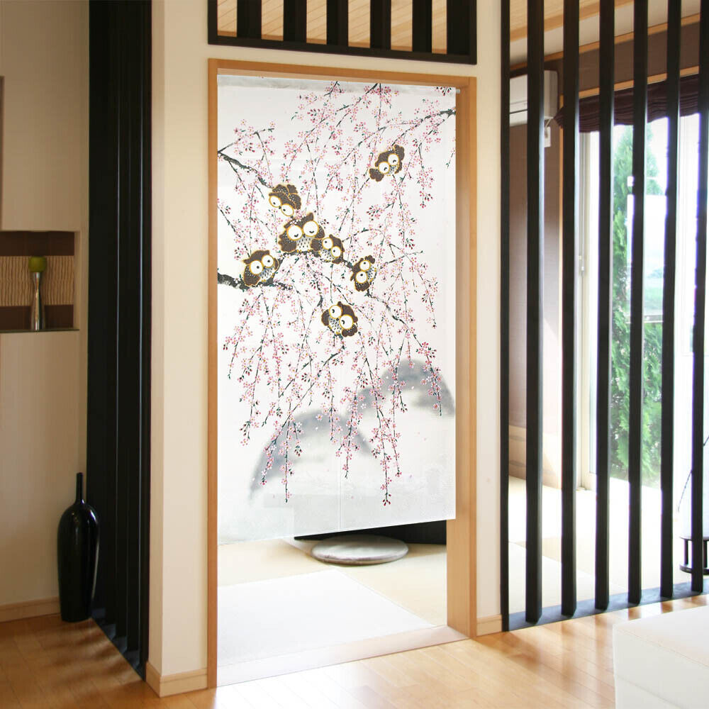 Made to order Premium Japanese Noren Door Curtain Sakura & 7 Owls