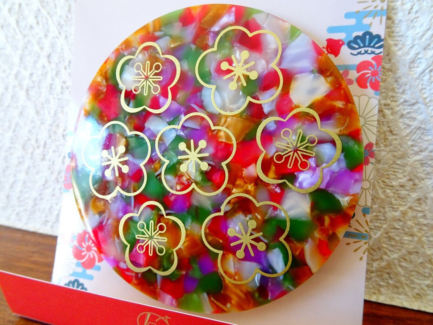 Japanese Plum Blossom Compact Hand Mirror - Traditional Pattern | Unique Gift