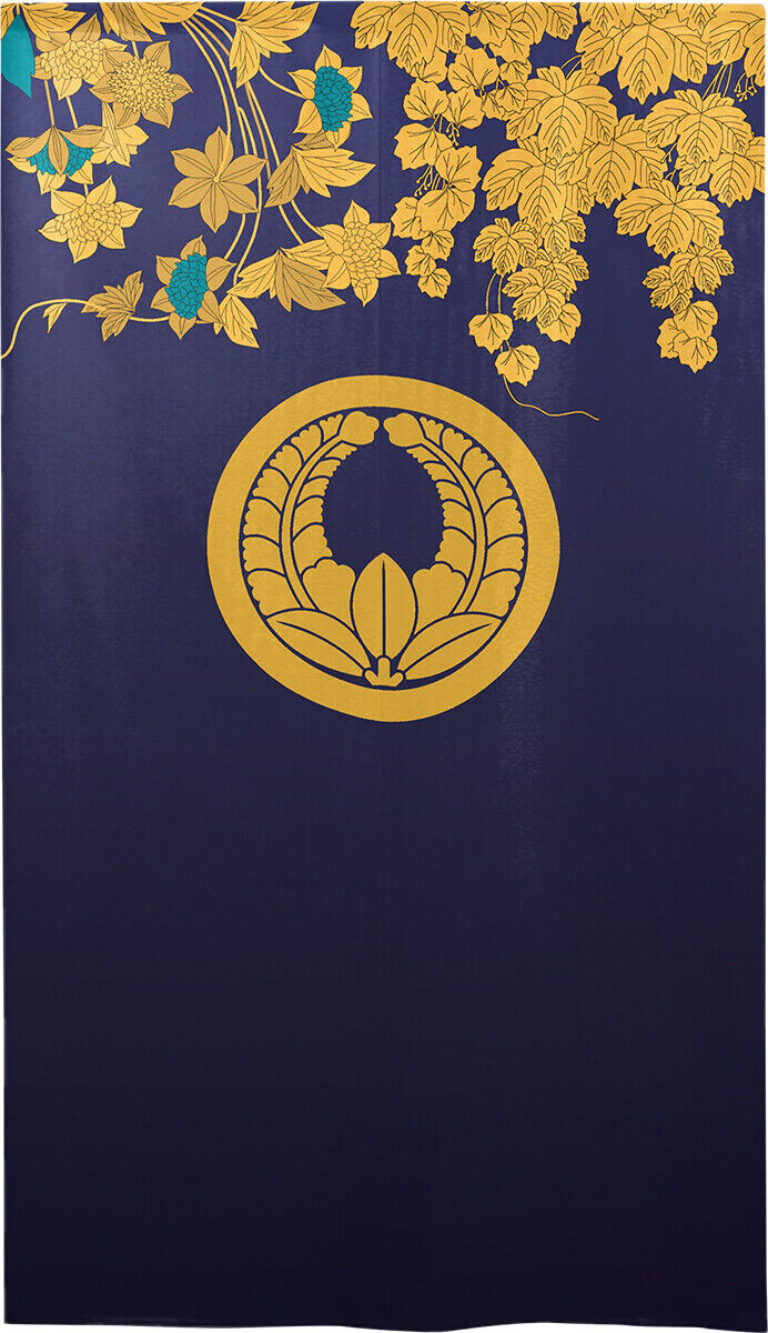 Kamon Japanese Family Crest Noren Door Curtain Room Divider - Rising Wisteria