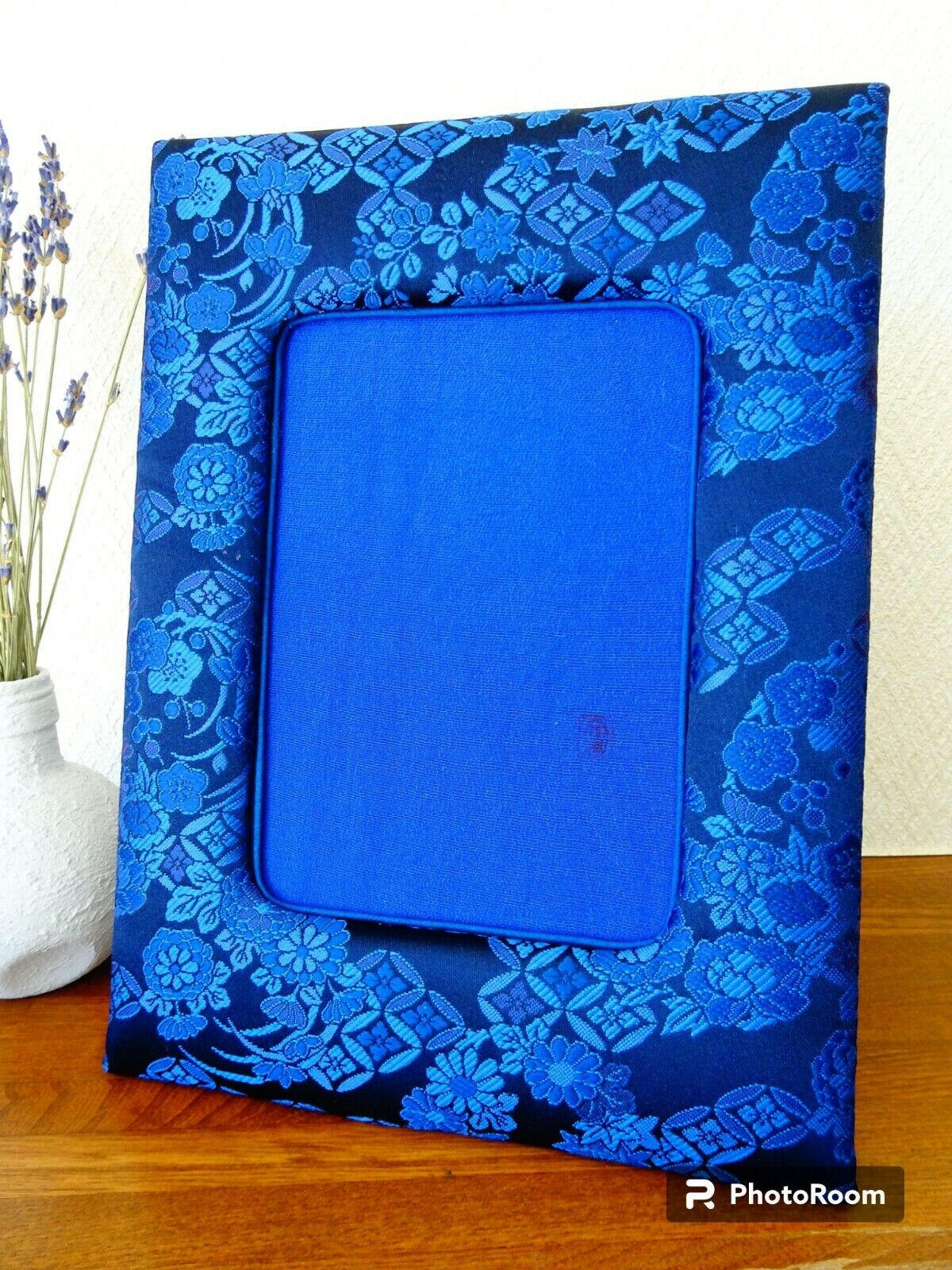 Handcrafted Japanese Kimono Photo Frame, Blue, Unique Oriental Decor Gift Item