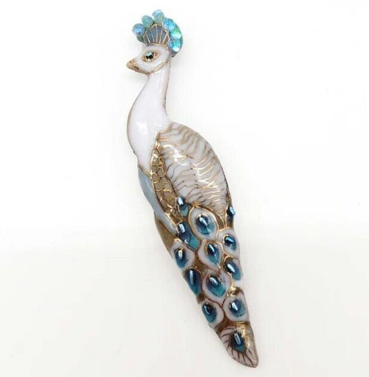 White Peacock - Japanese cloisonné enamel Pin Brooch Made-to-order NEW