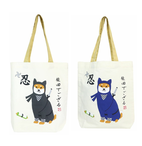 Shiba Inu "Shibata san" Cotton A4 size Tote Bag : Ninja.