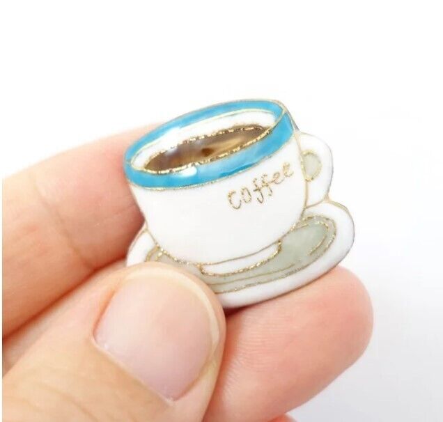 Coffee Cup - Japanese cloisonné enamel Pin Badge Brooch Made-to-order NEW