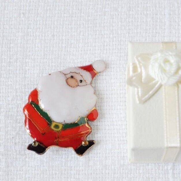 Santa Claus Christmas - Japanese cloisonné enamel Mini Brooch Made-to-order NEW