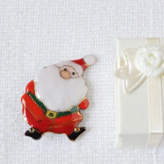 Santa Claus Christmas - Japanese cloisonné enamel Mini Brooch Made-to-order NEW