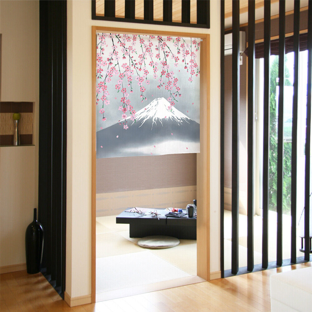 Made to order Short Size Japanese Noren Door Curtain Cherry blossoms & Mt. Fuji