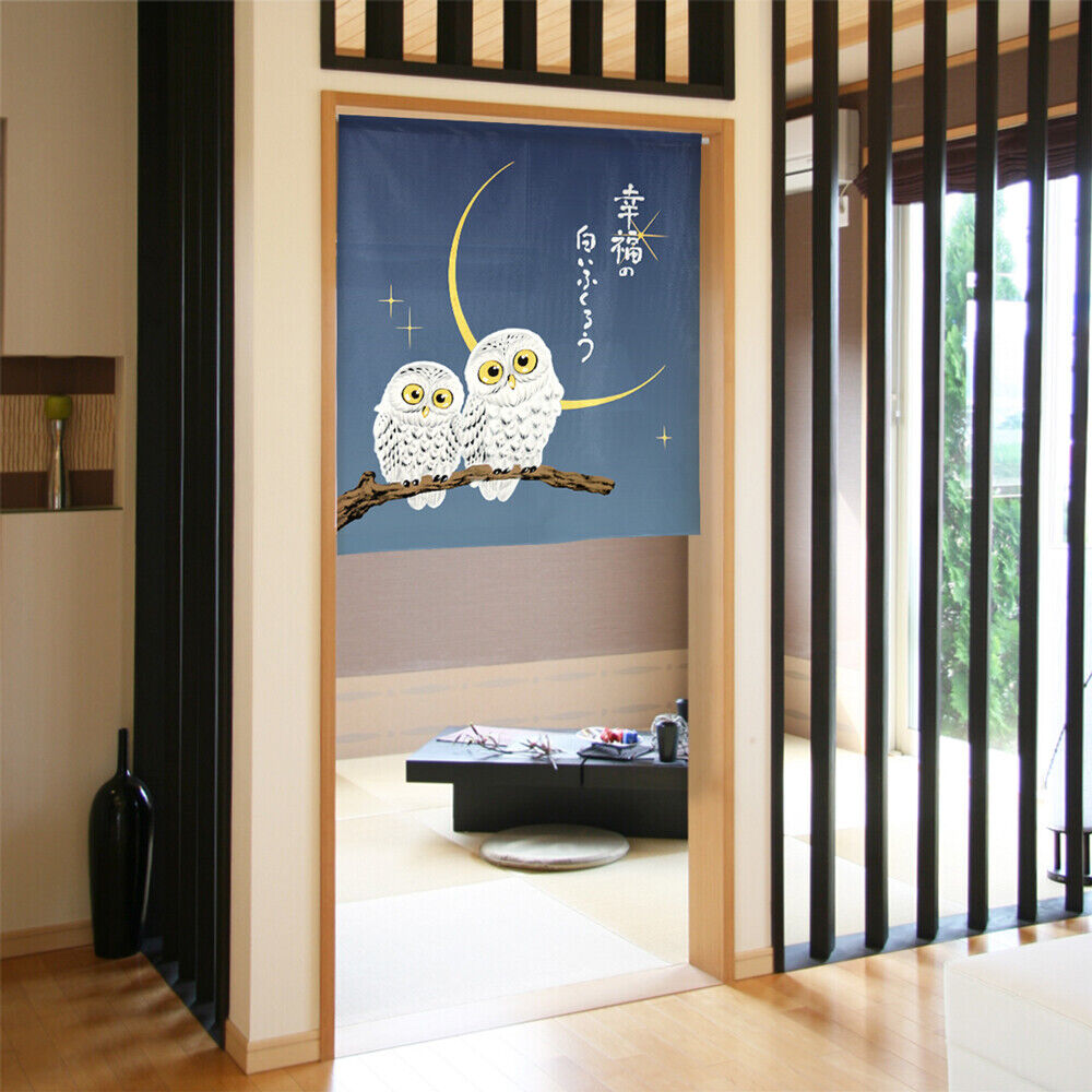 Made to order Short Size Japanese Noren Door Curtain White Owls Of Happiness