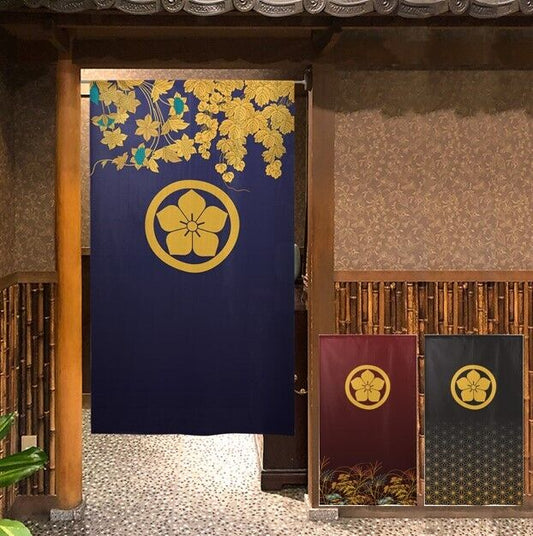 Kamon Japanese Family Crest Noren Door Curtain Room Divider - Bellflower