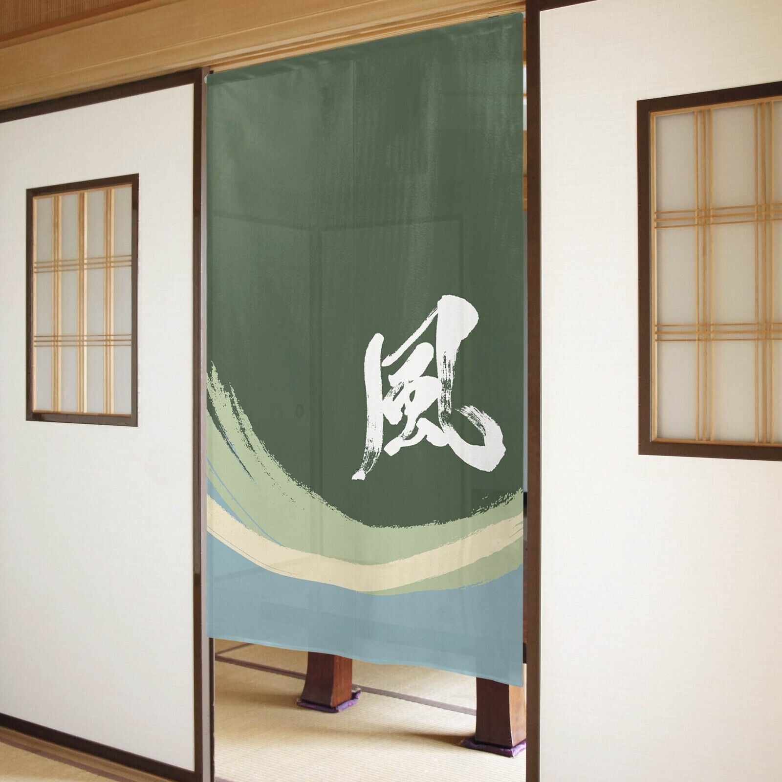Japanese Noren Door Curtain Room Divider - Wind in Kanji, Chinese Character