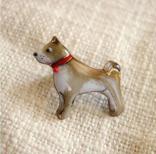 Shiba inu - Japanese cloisonné enamel Pin Badge Brooch Made-to-order NEW