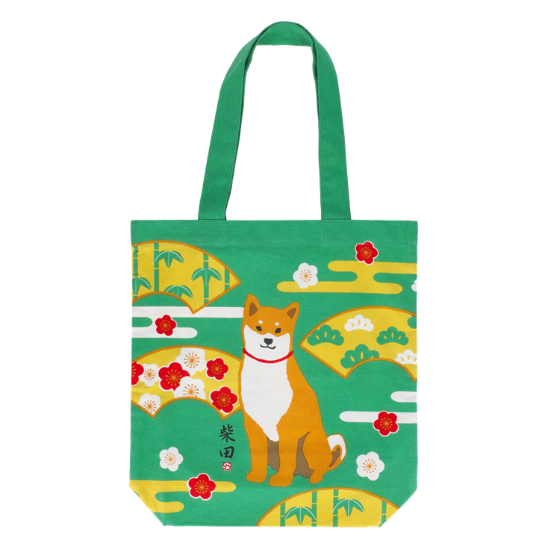 Shiba Inu "Shibata san" Cotton A4 Tote Bag Shopping Bag - Pine, Bamboo & Plum