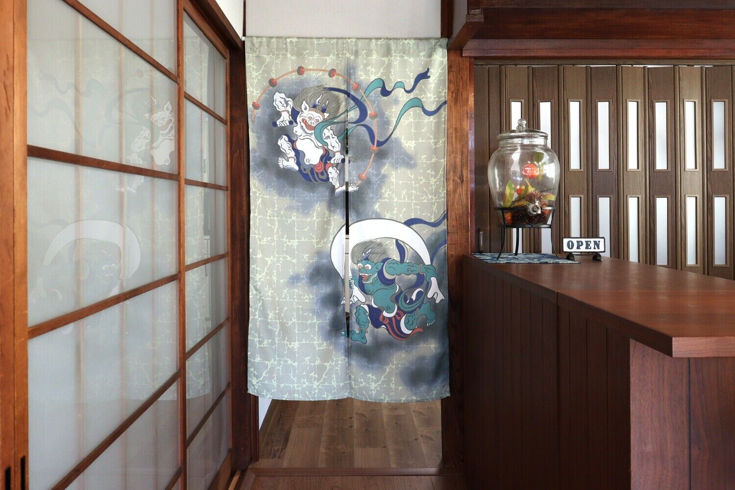 Fujin & Raijin Japanese Noren Door Decorate Curtain Room Divider Drapes
