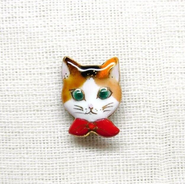 Calico Cat - Japanese cloisonné enamel Mini Brooch Made-to-order NEW