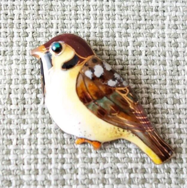 Sparrow - Japanese cloisonné enamel Mini Brooch Made-to-order NEW