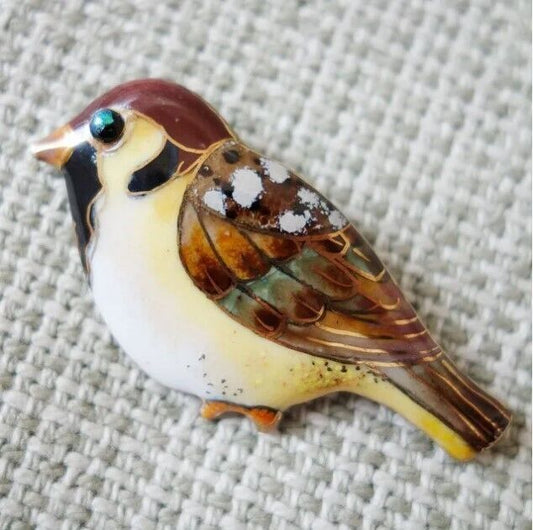 Sparrow - Japanese cloisonné enamel Mini Brooch Made-to-order NEW