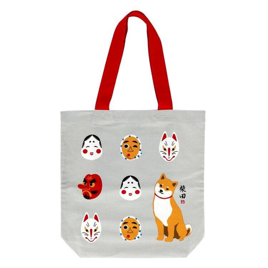 Shiba Inu "Shibata san" Cotton A4 size Tote Bag : Japanese Masks.