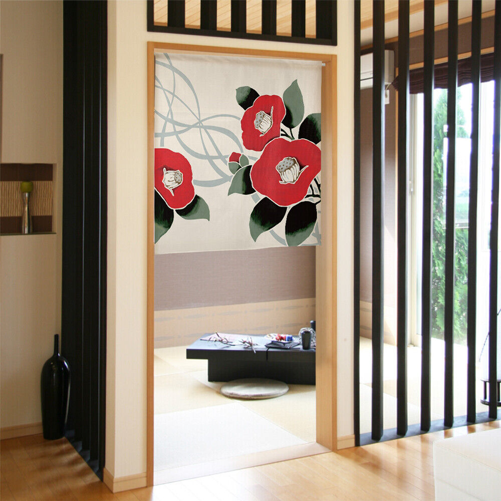 Made to order Short Size Japanese Noren Door Curtain Streamlined Camellias