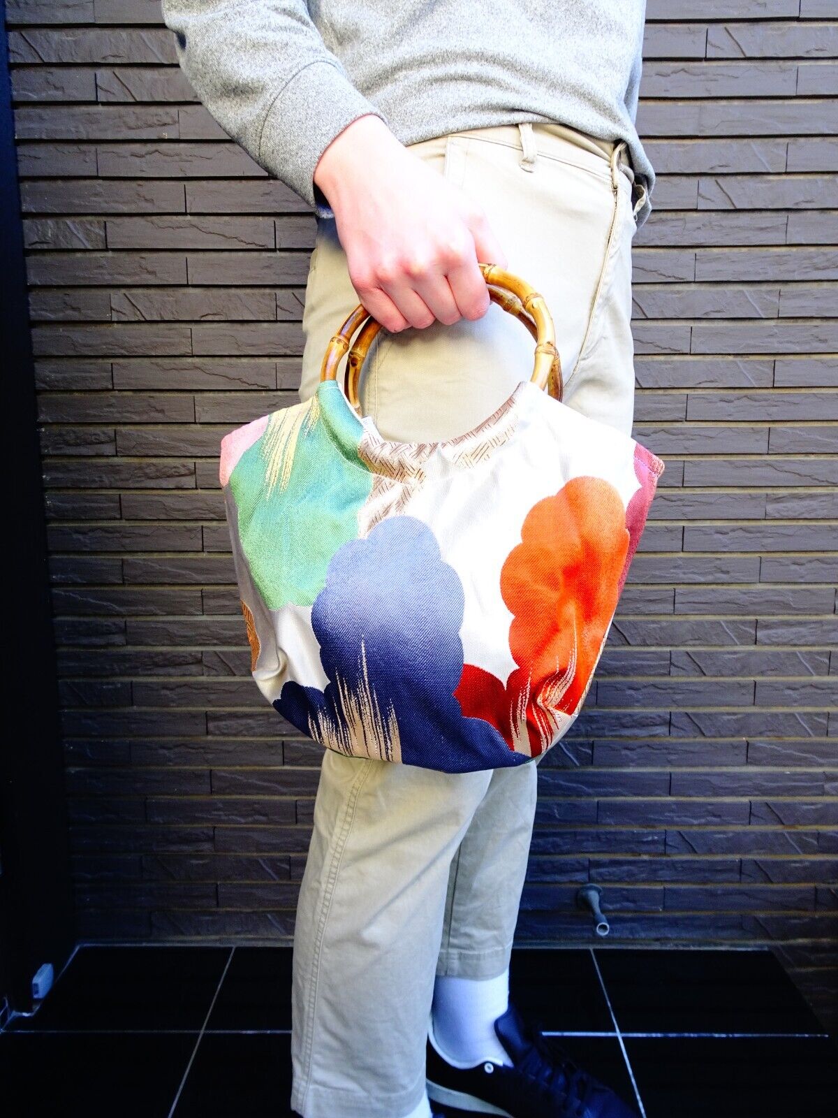 Handmade Japanese Kimono Clutch Bag, Vintage Silk, Elegant Floral Design